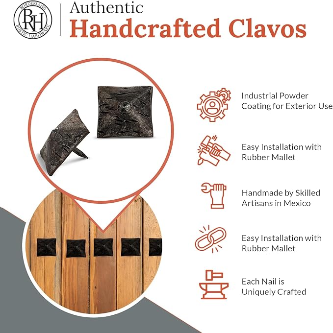 100 Pack 1.25" Square Head Iron Clavos Decorative Nails – Unfinished – Handmade Rustic Square Fasteners for Farmhouse Shutters, Faux Wood, Barn Doors, Shutters, and Gates – Ornamental Wood Accent