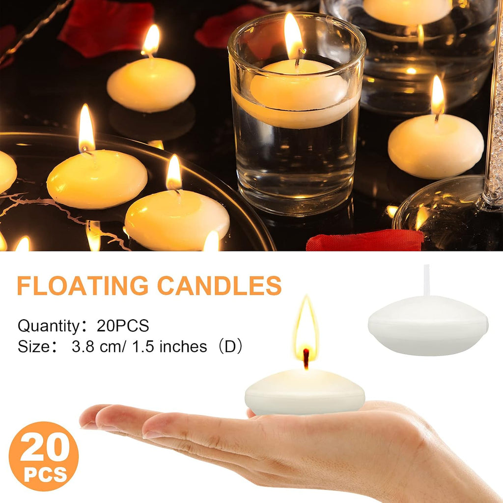 Nuanchu 20 Pcs 1.5 Inch White Floating Candles Centerpieces for Wedding Small Unscented Floating Candles Decoration for Wedding Anniversary Halloween Party Holiday Party Gifts Home Pool Decor