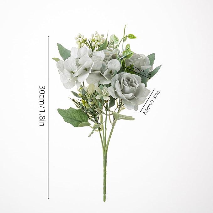Artificial Flower 5 Branches Artificial Silk Fake Flowers Bouquet Small Roses for Wedding Home Office Tables Decor 2 Packs(Green)