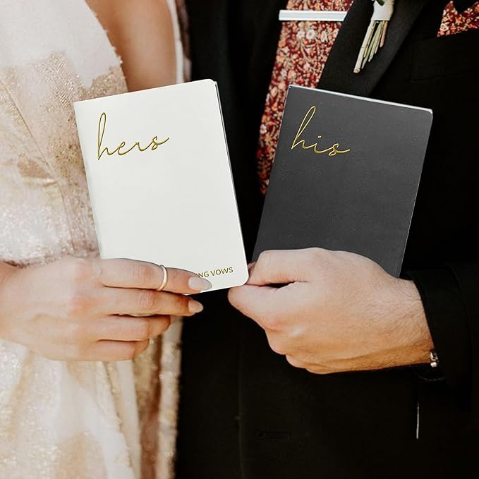 Vow Books His and Hers Wedding Vow Books with Soft Touch Gold Foil Engraving Wedding Essentials Wedding Accessories(XZ-HH-Black)