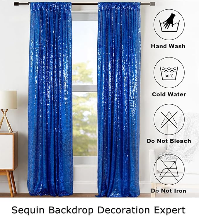 ShinyBeauty Royal Blue Sequin Curtains 2FTx8FT - 4 Panels Sparkly Backdrop for Photo Shoots, Baby Showers, Parties & Events - Elegant & Durable Glitter Background