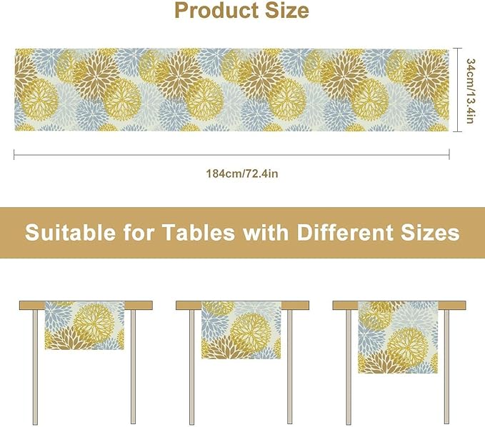 Flowers Table Runner,Spring Summer Floral Pattern Seasonal Farmhouse Kitchen Dining Table Home Party Decoration 13x120 Inch