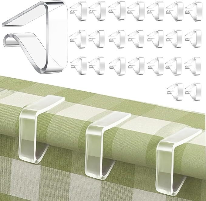 24 Pcs Clear Table Cloth Holder Clips for Thick Tables, Plastic Tablecloth Clips for Outdoor Tables, Picnic Table Cover Clips Clamps for Wind, Table Cloth Clips for Party Camping Christmas Birthday S