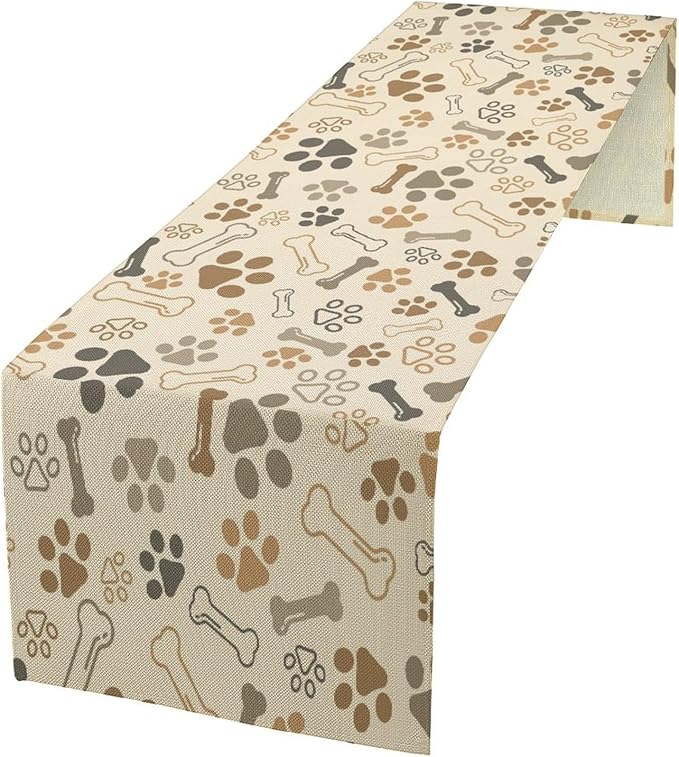 Dog Paw Table Runner,Kids Teens Cute Pet Animal Footprint Theme Pattern Print Tablecloth Burlap for Hotel Indoors Outdoor Dining Room Kitchen Home Decor,W13X L108 in