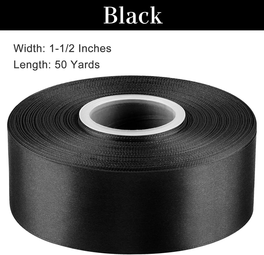 Black Satin Ribbon, 1-1/2 Inches, 50 Yards | For Bows, Flower Bouquets, Gift Wrapping, Wedding, DIY Crafts