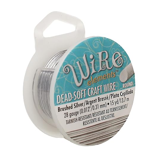The Beadsmith Wire Elements Craft Wire – Tarnish Resistant, Soft Temper, Round, Brush Silver Color – 0.32mm, 28 Gauge, 15 Yard Spool – Jewelry Making, Wire Wrapping, Floral, & Other DIY Crafts