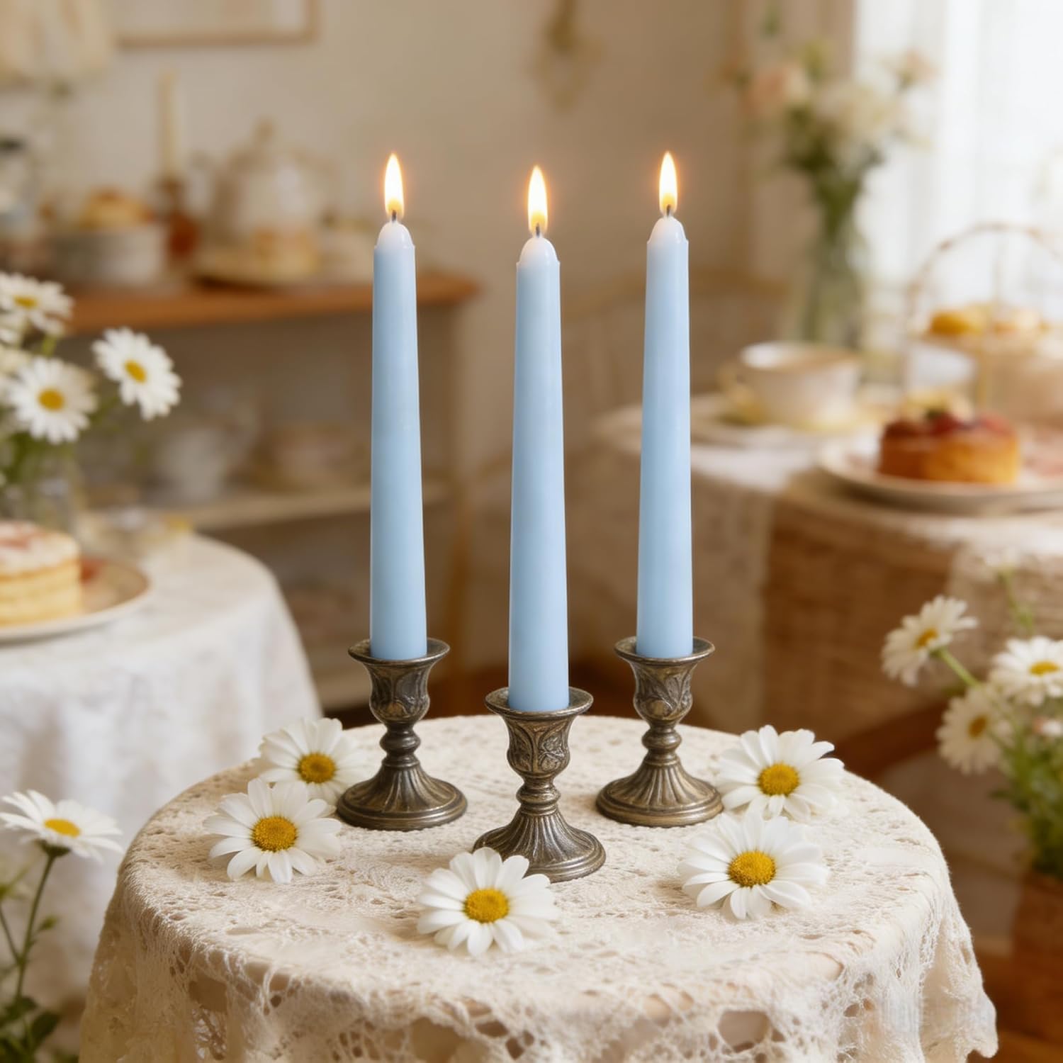 20-Pack Ice Blue Taper Candles Unscented, 10 Inch Tall Dinner Table Candles for Winter Wedding Centerpieces, Bulk Candlesticks Smokeless Dripless, Cool Blue Decorative Candle for Home Decor