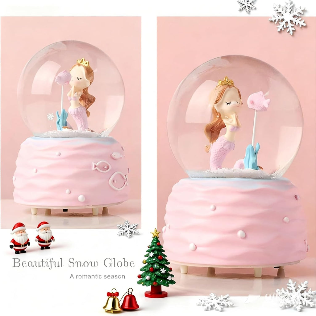 Snow Globes,Mermaid Snowglobes with Musical,LED Lights, Musical Snow Globe Music Box Color Lights