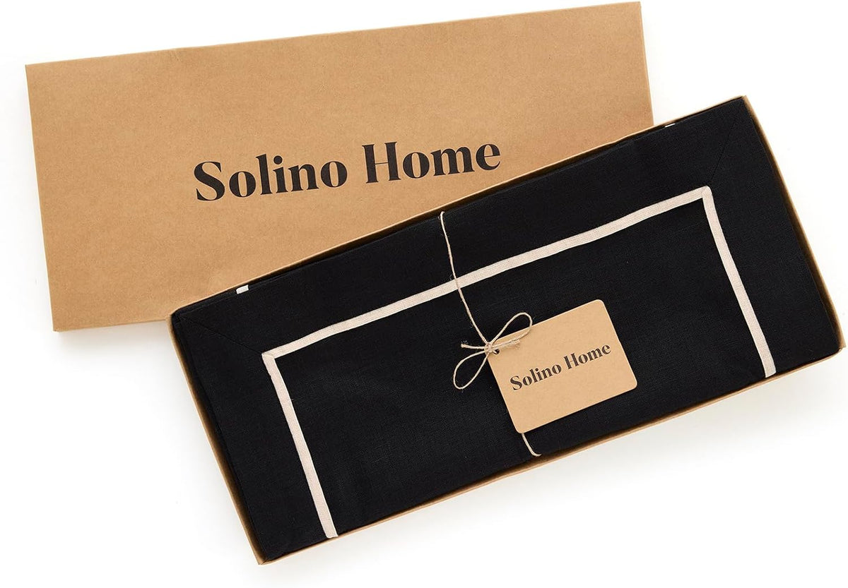 Solino Home 100% Pure Linen Table Runner Black Long, Kensington 14 x 120 in