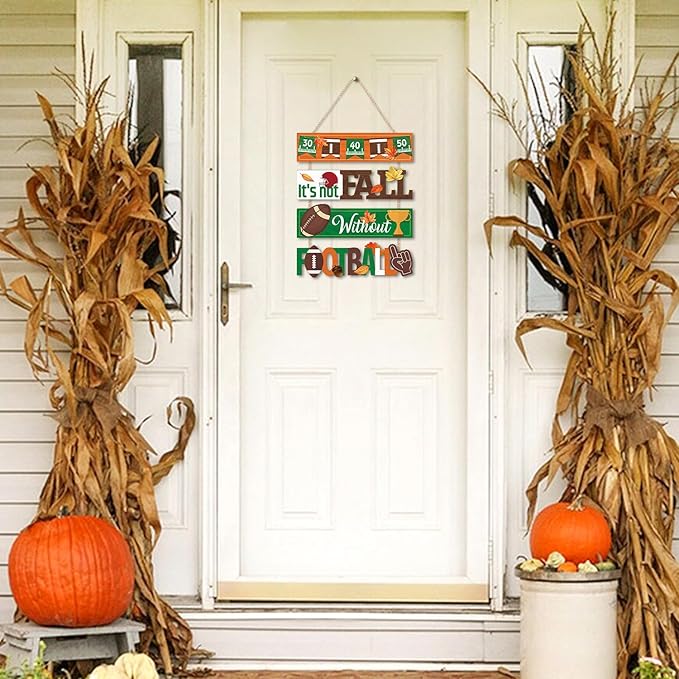CHDITB It's Not Fall without Football Front Door Sign(15"x12"), Wooden Fall Football Season Decoration Wall Hanging, Vintage Hello Welcome Fall Autumn Home Decor Hanger for Porch Indoor