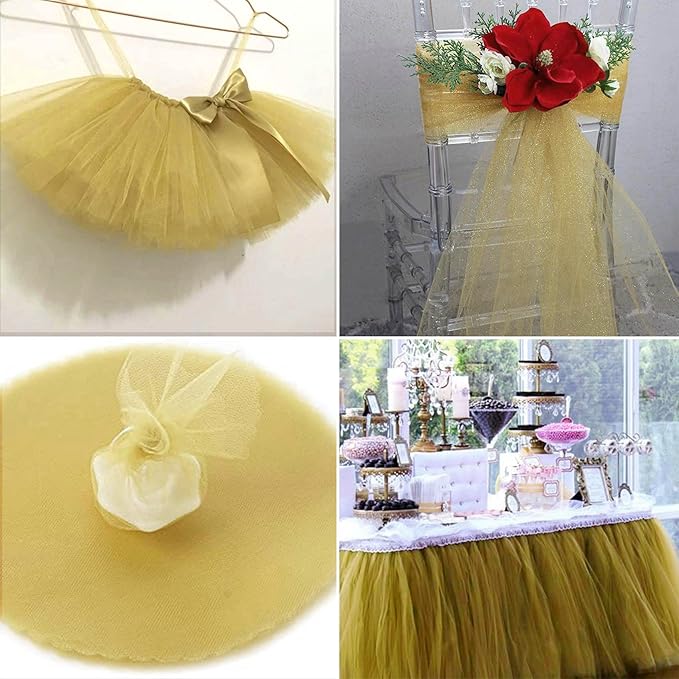 Tulle Fabric Rolls 54 Inch by 40 Yards Tulle Bolt Spool for Wedding Christmas Decorations DIY Tutu Baby Shower Table Skirt Ceiling Decor Birthday Party Craft Supplies (Antique Gold)