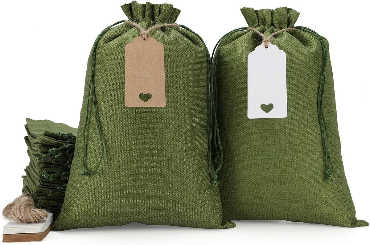 tapleap 8x12” green burlap gift bags, 30pcs sacks, main product view
