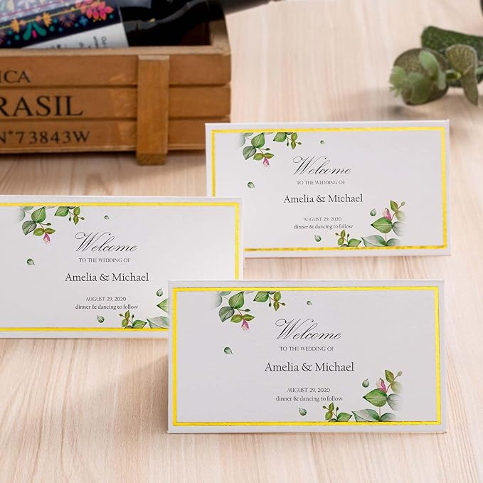 120Pcs Premium Place Cards, Small Table Cards with Gold Foil Border, 2" x 3.5" Tent Cards, Escort Cards, Name Cards, Wedding Place Cards for Wedding, Table, Dinner Parties, Seating Cards
