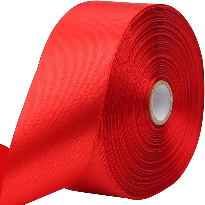 Red Solid Satin Ribbon 1-1/2 Inch 50 Yards Solid Polyester Fabric Ribbon for Gift Wrapping Wedding Christmas Baby Shower Birthday Party Decoration Handmade Immortal Flower Craft