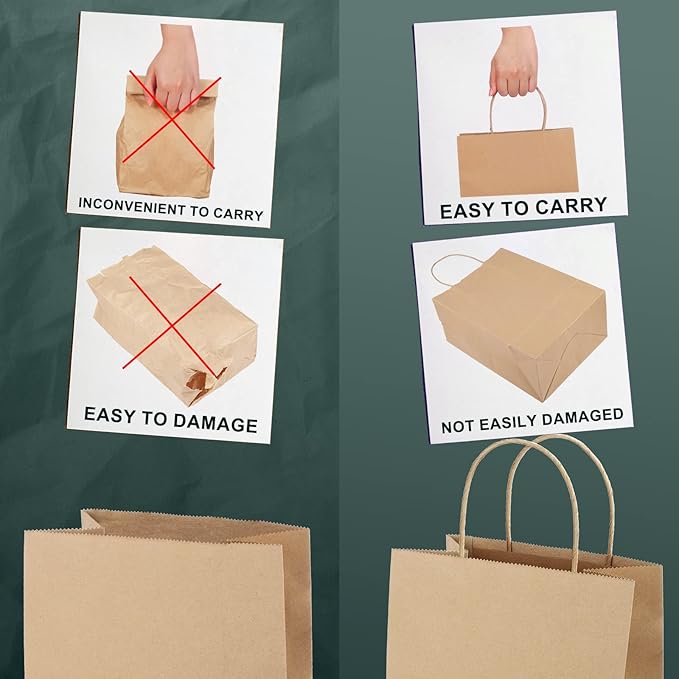 METRONIC Paper Gift Bags 10x5x13'' 100Pcs Brown Paper Bags with Handles Bulk, Kraft Paper Bags for Birthday, Shopping, Retail Small Business