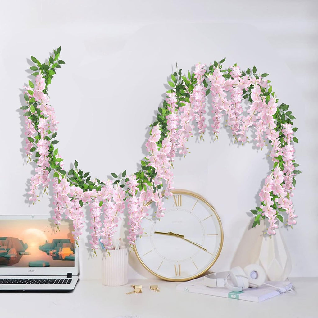 u'artlines 10pcs 7.2 ft/piece artificial wisteria garland pink, front angle view
