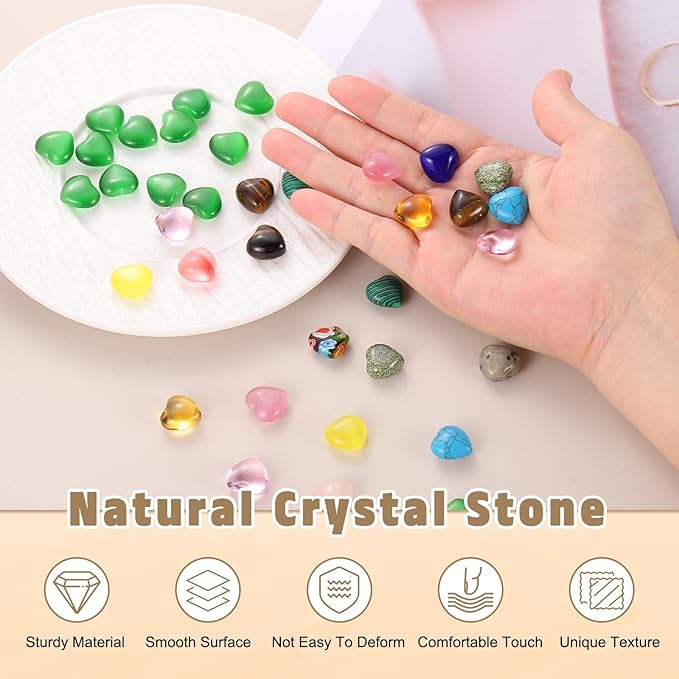 PATIKIL 20 Pcs Natural Heart Shaped Crystal Stone, 0.6 Inch Mini Polished Love Gemstone Crystal, Pocket Rock Engraved Worry Stones for Women Gifts Meditation, Black Green