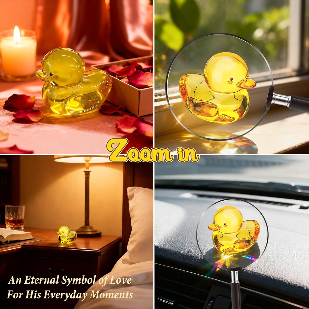 Mini Yellow Glass Ducky Figurine 3D Crystal | Keepsake Animal Ornament with Gift Box Greeting Cards for Her Mom Daughter Valentine Birthday Home Desk Decor