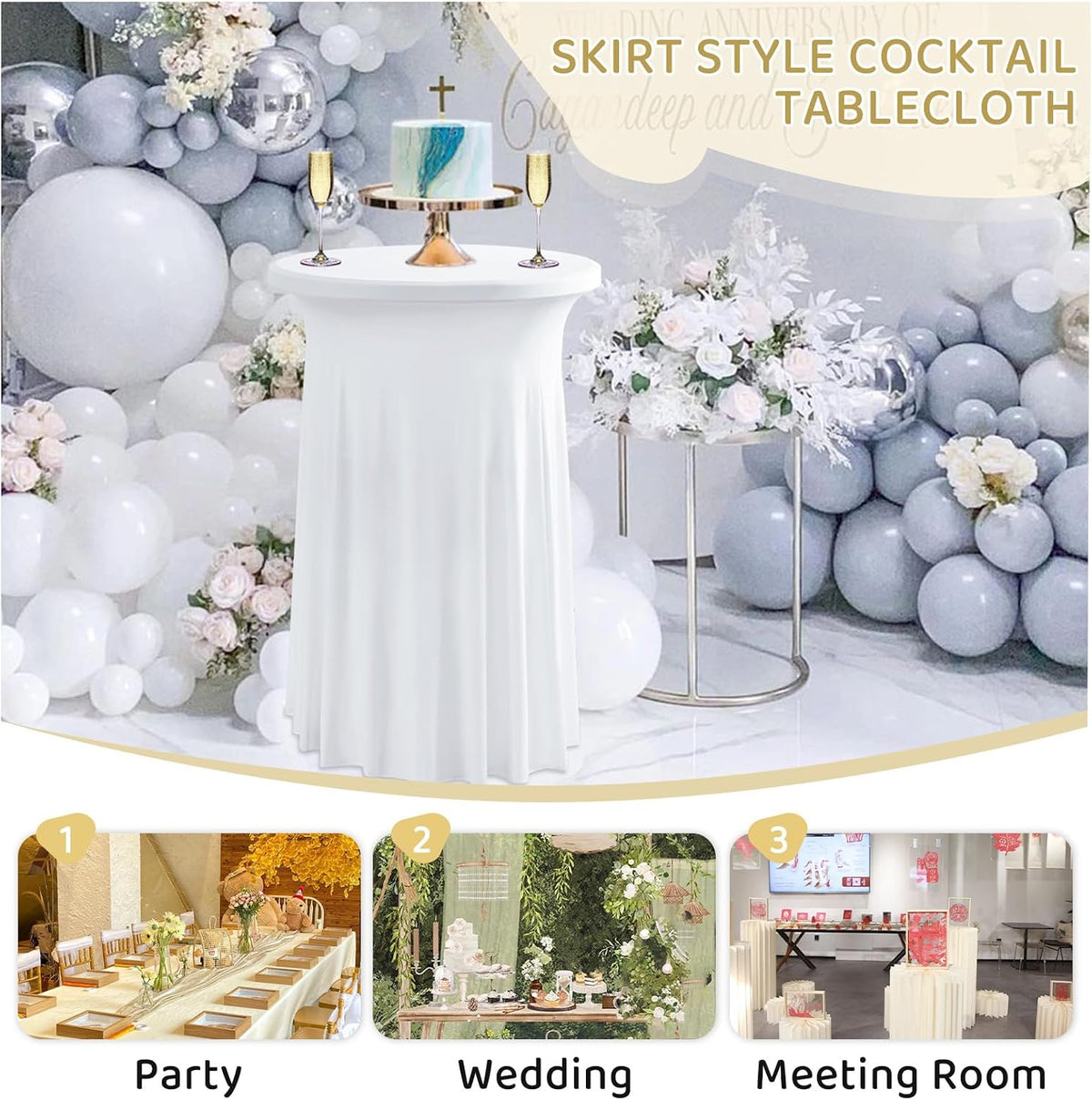 Rakila 2 Pack Round 43 x 32 Inch Spandex Cocktail Tablecloth with Wavy Skirt ...