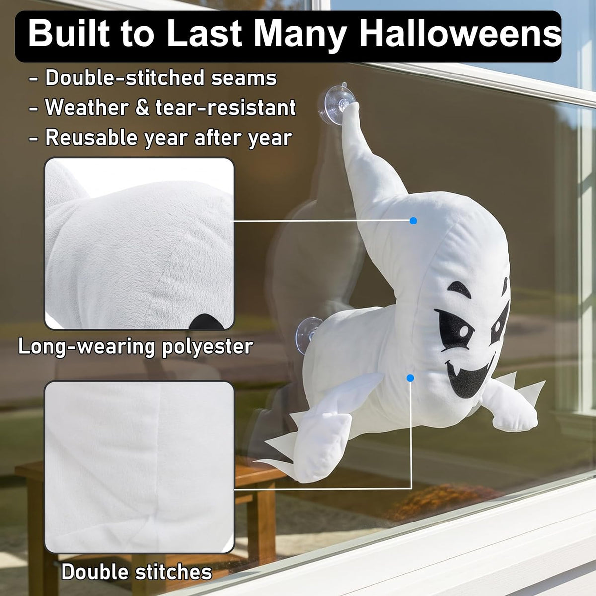 DUNCHATY Window Ghosts Halloween Decor - 2 Pack 3D Stuffed Crasher Ghost