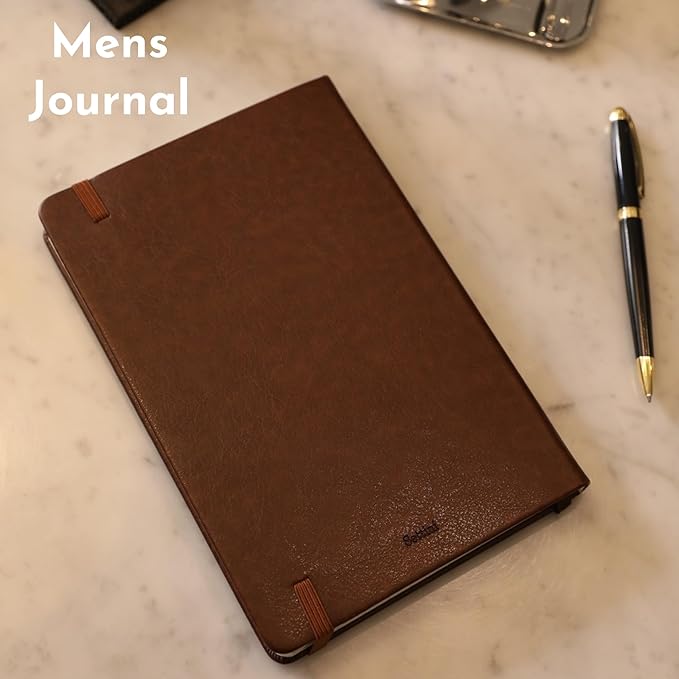 SETTINI Journal Notebook for Writing, Vegan Leather Hardcover Notebook - Pen loop, Back Pockets & Lay-Flat design, 120 GSM A5 College ruled Bleed free Paper, Gift Set for Men and Women, Mocha Brown - Birthday Gift