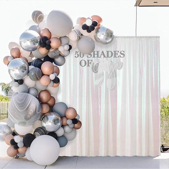 Sugargirl White Iridescent Sequin Backdrop Curtain 2 Panels 2FTx8FT Glitter White Iridescent Background Drapes Sparkle Photography Backdrop for Party Wedding Birthday Wall Decoration