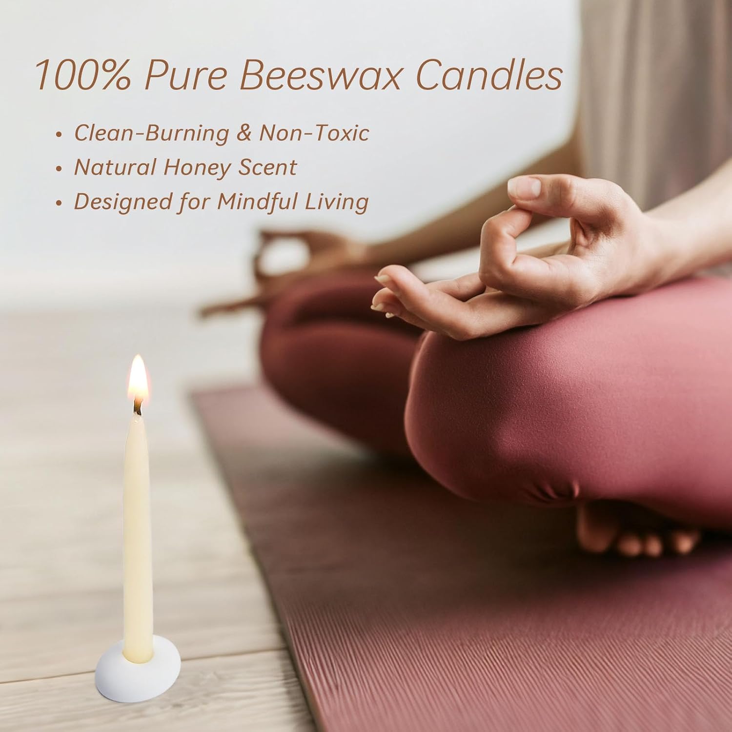 20 Minute 100% Pure Beeswax Candles, Mini Mindful Meditation Taper Candles, Smokeless & Dripless with Holder for Yoga, Prayer, Relaxation (White,24 Pack)
