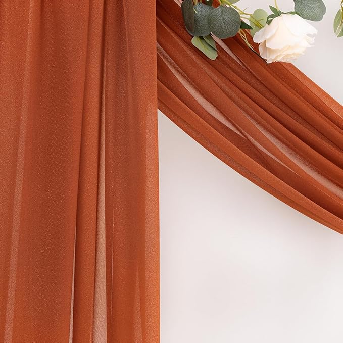 MLMC Terracotta Wedding Arch Draping Fabric 2 Panels 29" x 20 FT Extra Long Gauze Drapes Sheer Backdrop Curtains 6.6 Yards Outdoor Drapery Panels for Wedding Ceremony Party Ceiling Decoration