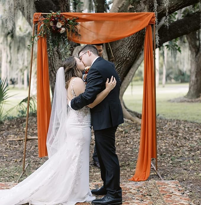 Arch Drapes for Wedding Arch Draping Fabric Terracotta Sheer Backdrop Curtain for Ceremony Bridal Party Decor 19Ft Length x 28" Width 2 Panel
