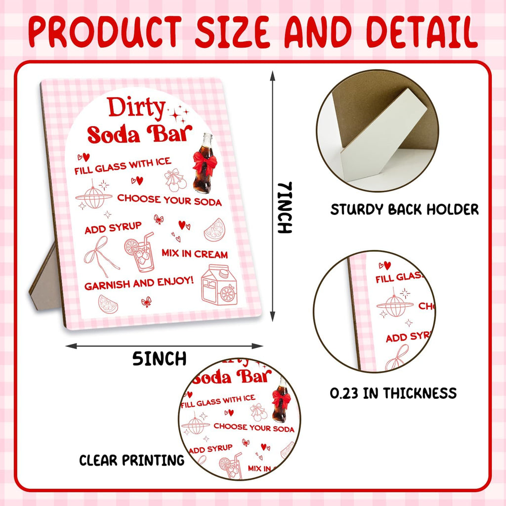 Dirty Soda Bar Sign for Baby Shower, She's Ready To Pop Wooden Menu and Recipe Board, 8x10 Inch Pink Tabletop Welcome Sign, Beverage Setup Decor for Gender Reveal or Wedding Party