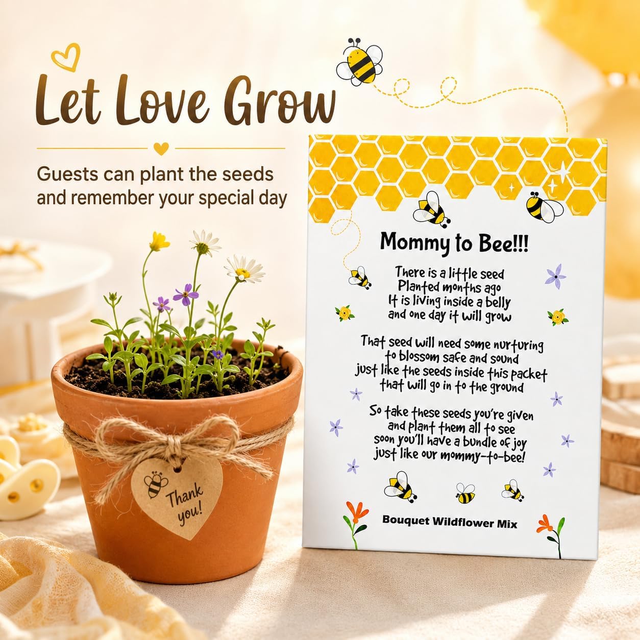 Mommy to Bee Seed Packets | Girl or Boy Baby Shower Favors for Guests | 20 Wildflower Seeds Packets | Pre-Filled | Bouquet Wildflower Mix | Non-GMO Seeds | Gender Neutral | Oh Baby | Gifts
