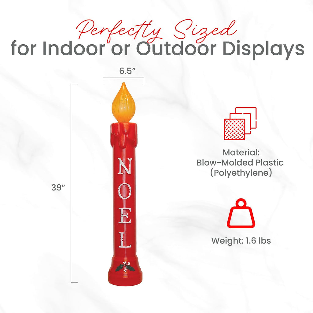 Union Products Blow Molded 39 Inches Plastic Realistic Lighted Noel Illuminated Candle with Electric Cord and Light Included, Red