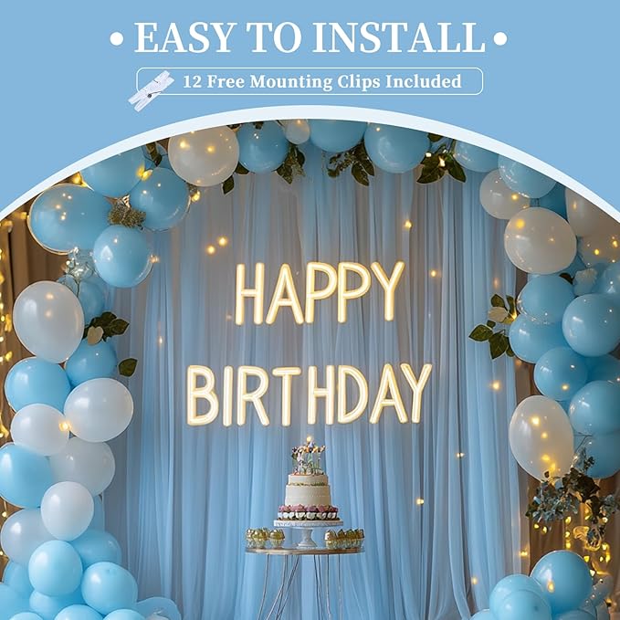 10x10ft Baby Blue Tulle Backdrop Curtain with String Lights, Wrinkle-Free Sheer Baby Shower Backdrop for Birthday Party, Bridal Shower, Photo Shoots, Wedding and Home Decorations, Baby Blue