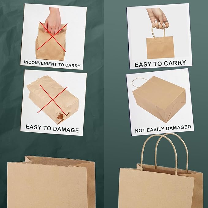 METRONIC Kraft Paper Gift Bags with Handles 5.25x3.75x8 Inch 20000 Pack | Christmas, Birthday Party Favors, Retail Shopping, Small Business Bulk | Brown Gift Wrap Bag