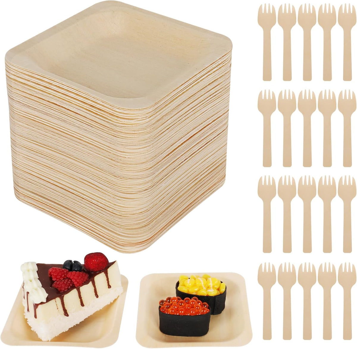 conli 100 pcs square disposable wood bowls bamboo, main product view