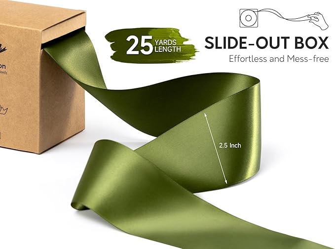 Moss Green 2.5 Inch Double-Faced Satin Ribbon 25 Yards for Gift Wrapping Crafts Flower Bouquet Invitations Holiday Decorating