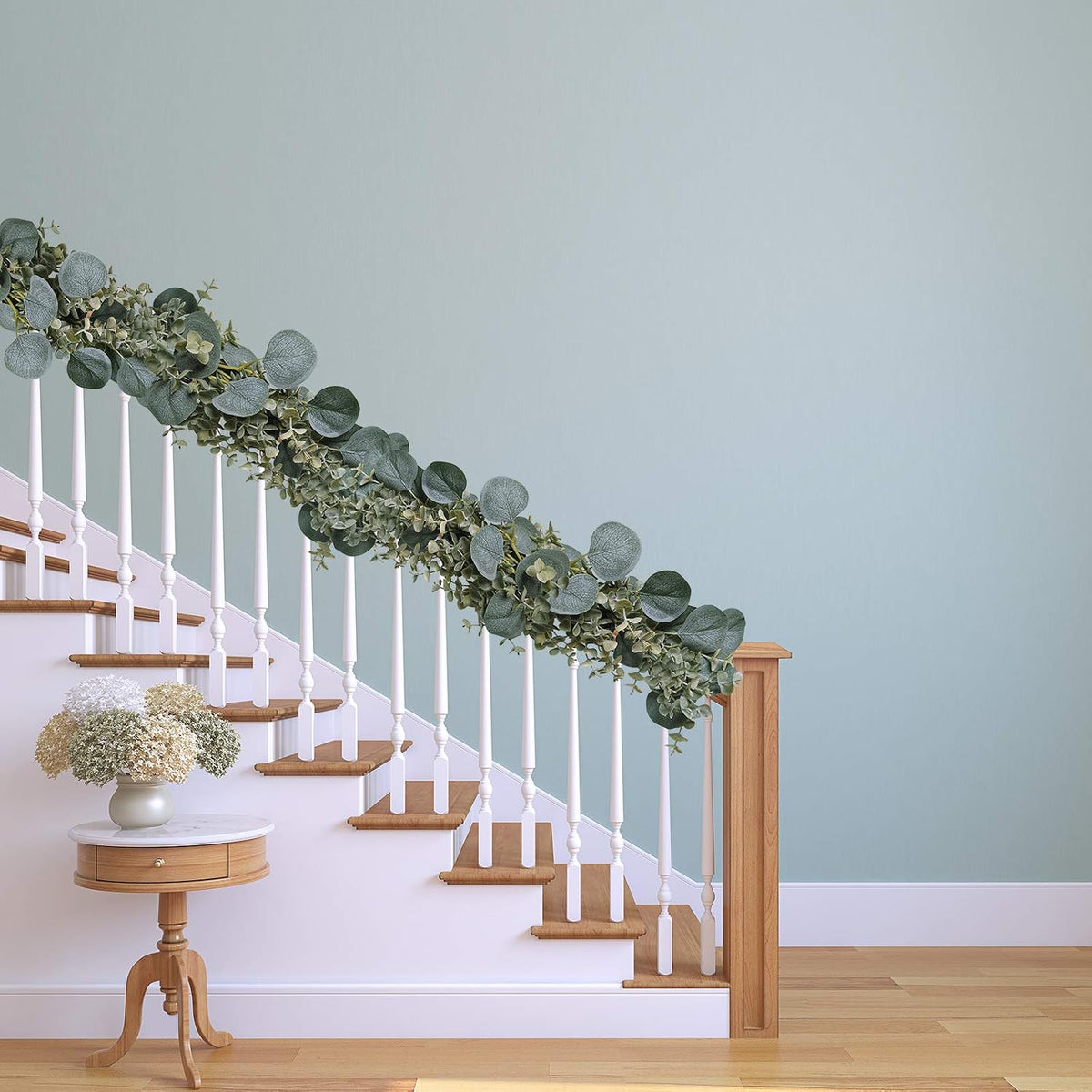 8.3' long faux eucalyptus greenery garland - silver, package contents