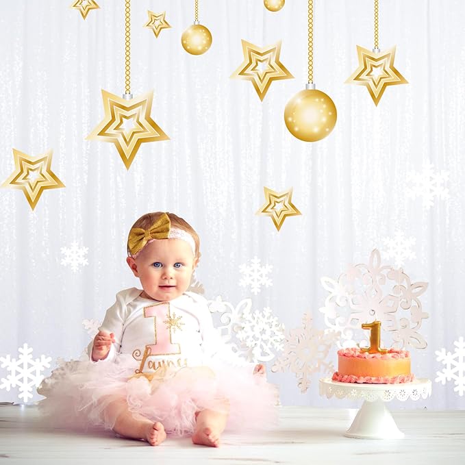 ShinyBeauty Sequin Backdrop White 10x10FT Backdrops for Photography White Wedding Drapes 10FT Baby Birthday Photo Booth Backdrop Glitter Curtain for Party Backgrounds