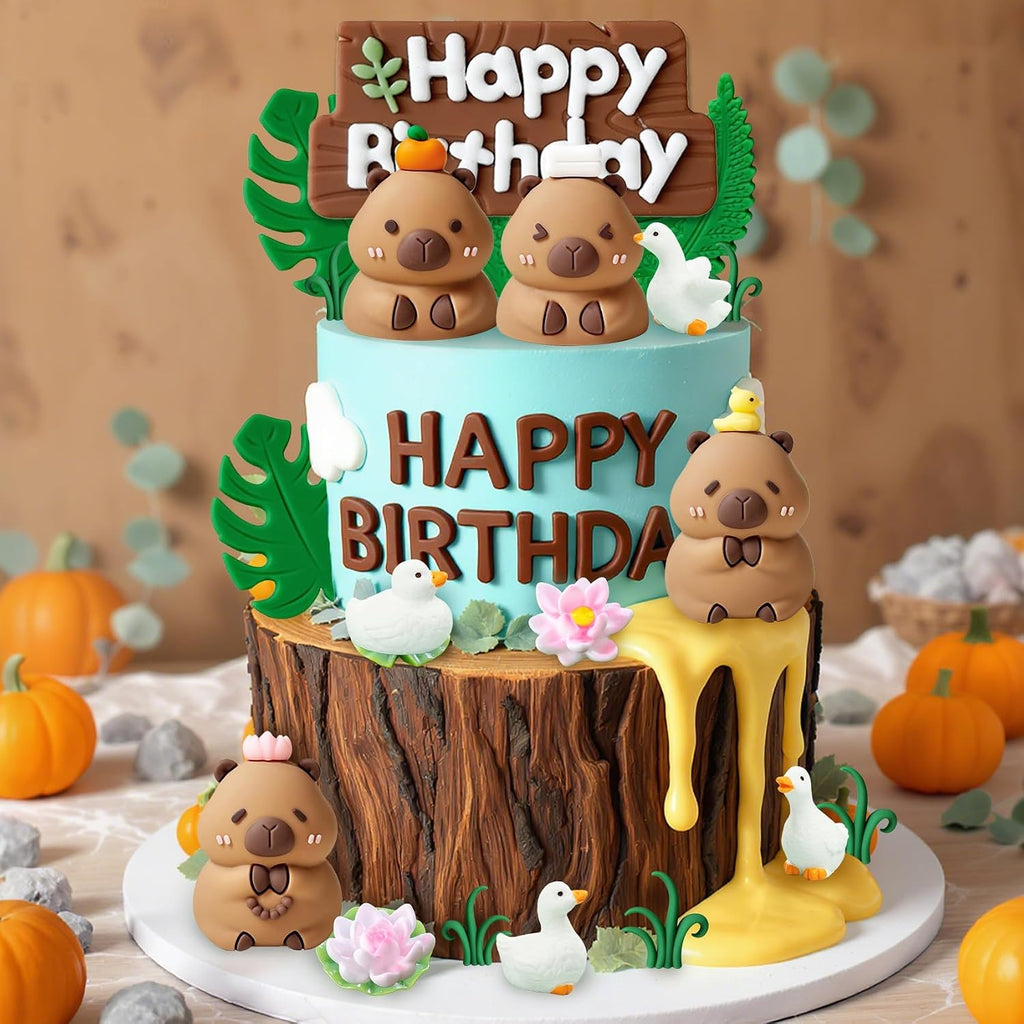 Knana 25Pcs Capy Cake Toppers Capy Figurine Birthday Cake Decorations with Duck Cake Topper for Capy Baby Shower Birthday Party Supplies