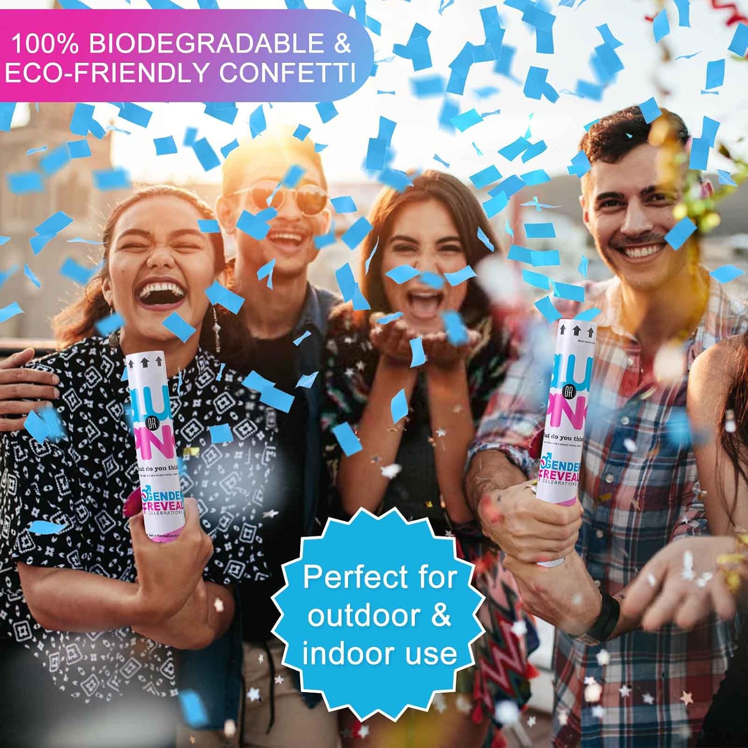 Premium Gender Reveal Confetti Cannon, Set of 4 Mixed (2 Blue 2 Pink) Gender Reveal Confetti Cannon Popper, for Gender Reveal Decorations and Baby Gender Reveal Party Supplies, Pink&blue