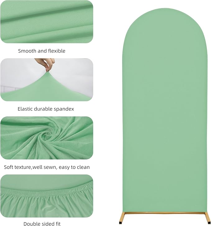 Wedding Arch Covers Arch Backdrop Cover Arch Stand Covers 7.2FT 6.6FT 6FT Set of 3 Arch Cover Spandex Fabric Stretchy Backdrop for Wedding Birthday Party Decoration Baby Shower (Mint Green)