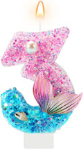 AKURIEEY Mermaid 3rd Birthday Candle Pink Blue Numbers 3 Candle for Girls Cake Topper Cupcake Decorations Ocean Theme Party Decor Anniversary Celebrations Supplies