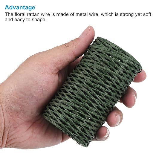 PATIKIL 164 Feet Floral Bind Wire Wrap Twine, 1mm Florist Wire Iron Wire Paper Covered Vine Wrapping Binding Wire for Flower Bouquets, Green