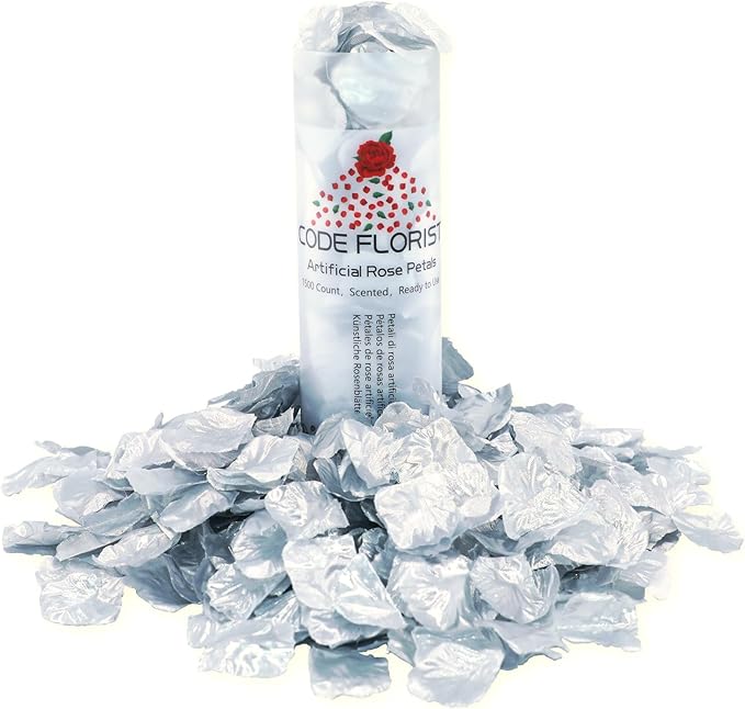 CODE FLORIST 1500 PCS Silk Rose Petals for Valentine's Day,Fake Rose Petals for Romantic Night,Wedding,Proposal Anniversary Flower Decorations(Separated,Scented,Silver)