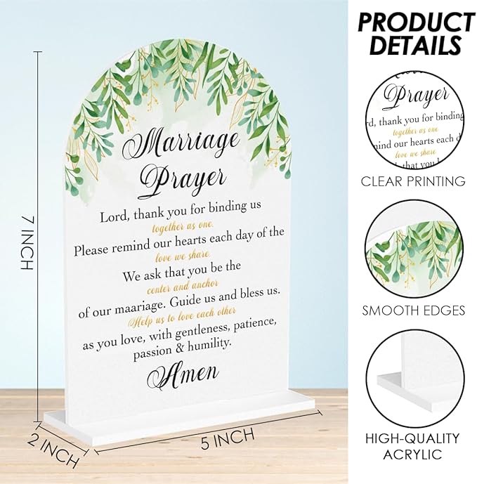 Marriage Prayer Sign, Wedding Engagement Bridal Shower Christian Religious Decor for Reception Ceremony Anniversary Party, Weddings White Acrylic Sign