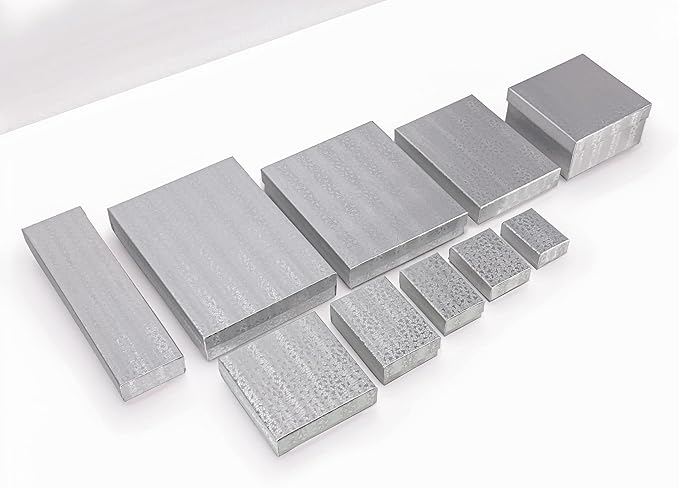 TheDisplayGuys - 25-Pack #53 Kraft Paper Cardboard Gift Boxes/Jewelry Cases w. Cotton Padding & Lid - Silver Foil - (5.4" x 3.9" x 1.0")