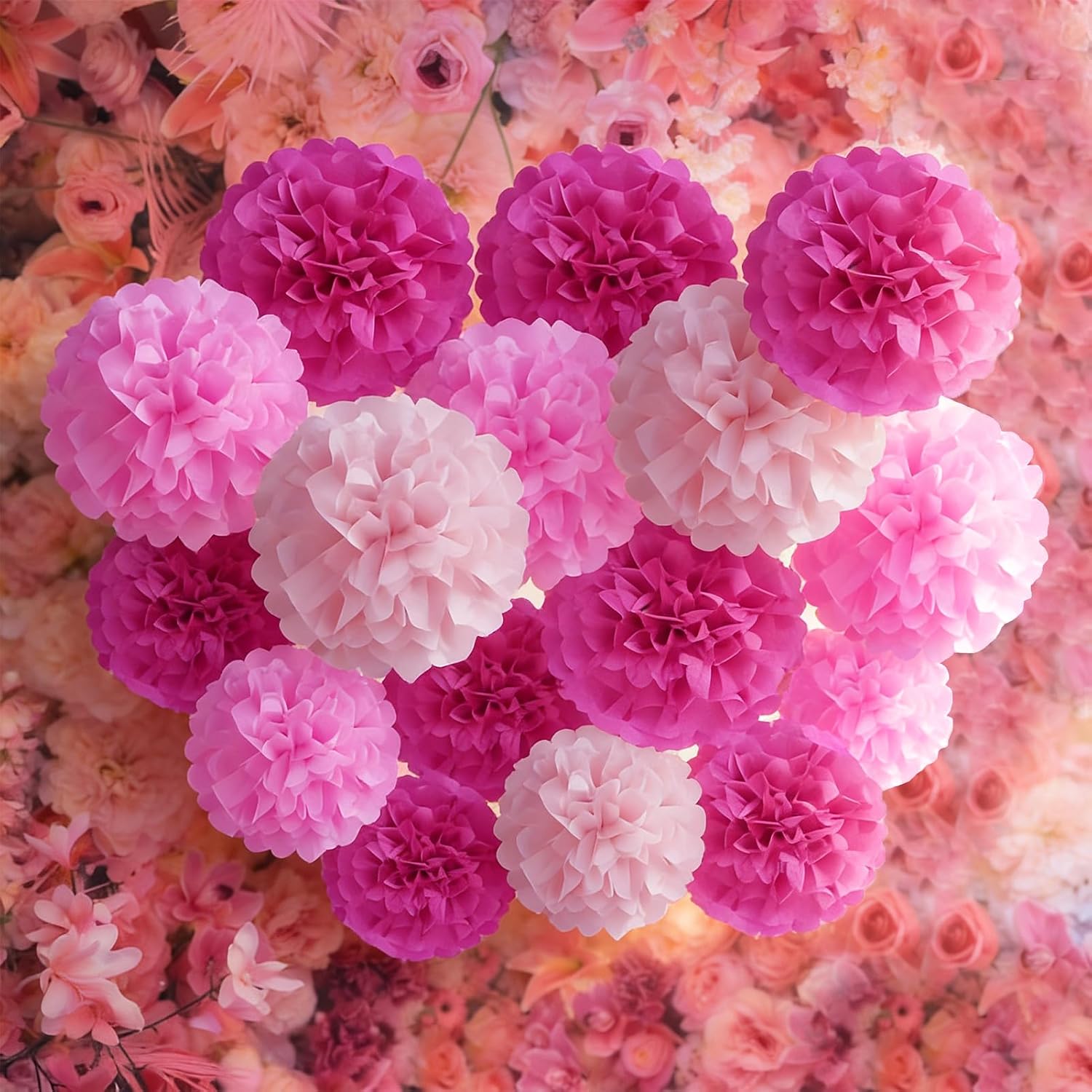 Hot Pink Tissue Pom Poms Paper Flowers Hanging Decorations Pink Flower Ball for Mother's Day Baby Shower Wedding Nursery Birthday Party Backdrop Home Outdoor