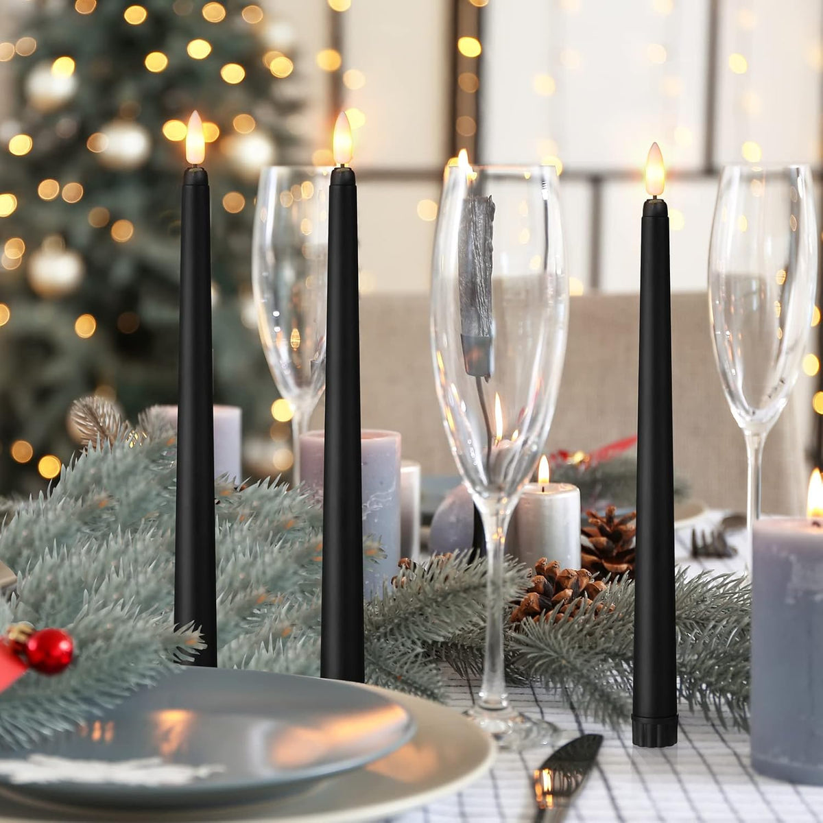 Handepo 48 Pack Flameless LED Taper Candle, Black, 11 Inch