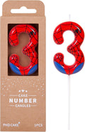 PHD CAKE 2.76 Inch Number 3 Spider Birthday Candles, Spider Cartoon Themed Number Candles, Cake Number Candles, Party Celebration
