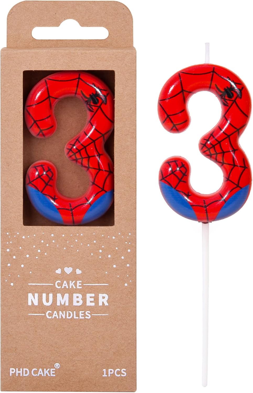 PHD CAKE 2.76 Inch Number 3 Spider Birthday Candles, Spider Cartoon Themed Number Candles, Cake Number Candles, Party Celebration